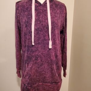 Raspberry boutique acid wash long hoodie